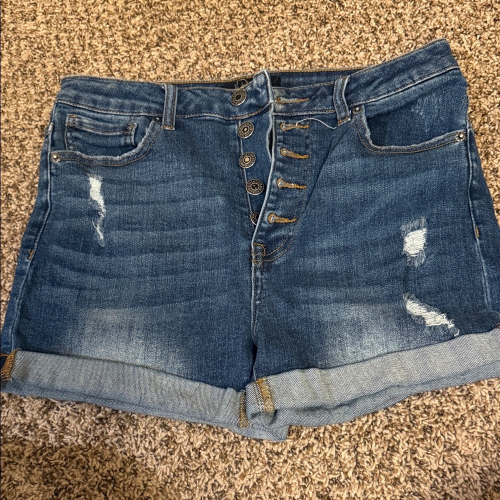 Risen dark denim Button-Fly Women Shorts